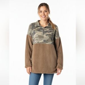 Beeson River Camouflage and Brown Sherpa Pullover Small NWOT